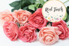 Long stem Real touch medium open roses classic red coral bellini peach - Angel Isabella